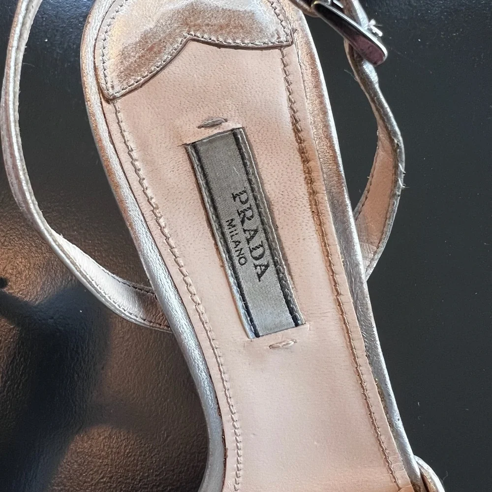 Prada Sling Back Silver Heels - Picture 2 of 8
